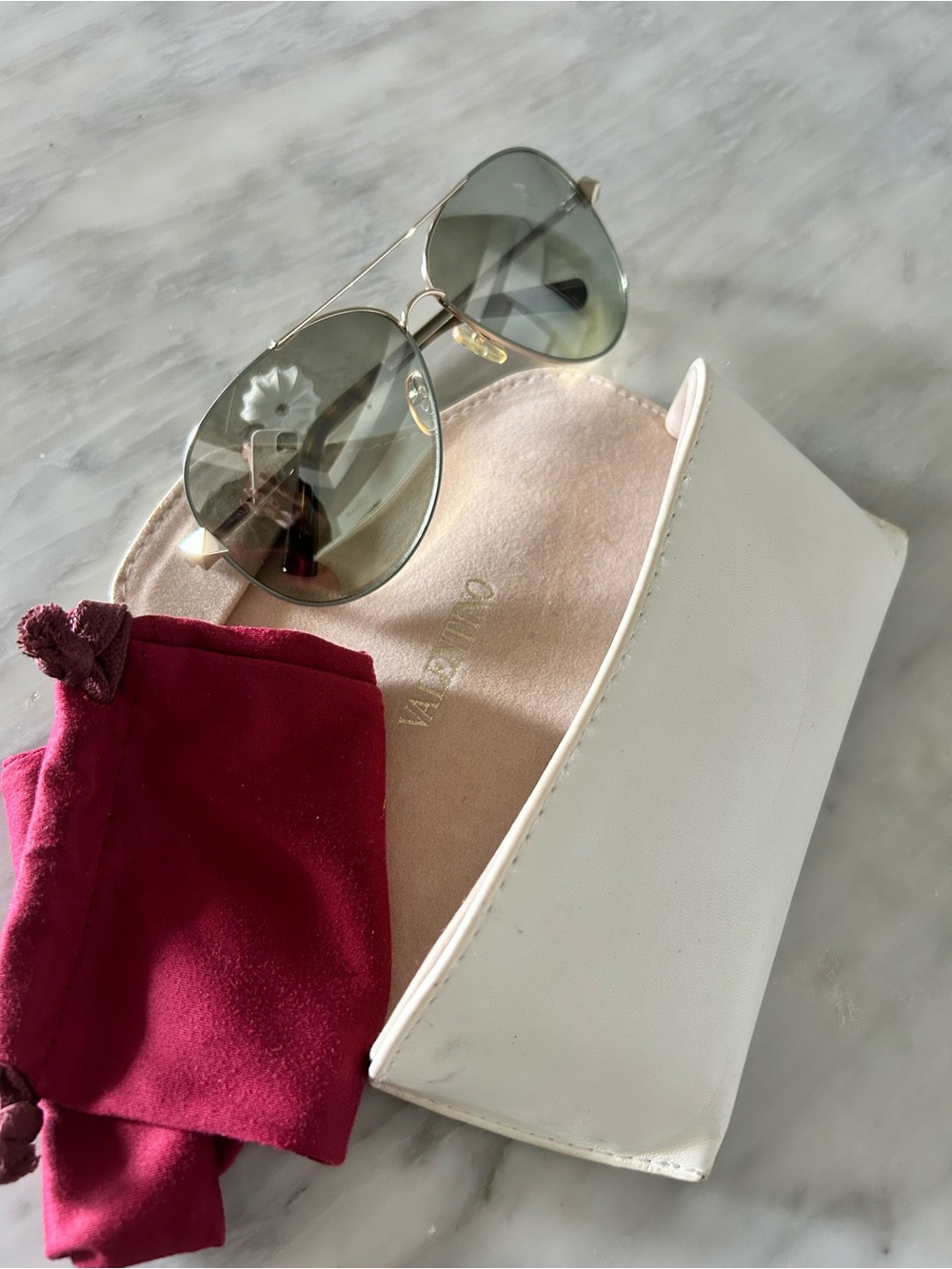 VALENTINO Aviator Sunglasses - Silver Frame with Light  Tint